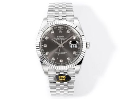 Rolex Datejust 3235 Movement 41mm 904L Steel Fluted Bezel Grey Face Jubilee Band Watch